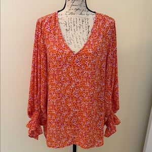 Vince Camuto Floral V-Neck Blouse - Red and Purple
